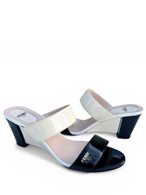 FENDI Patent Sandals Two Tone Wedges
